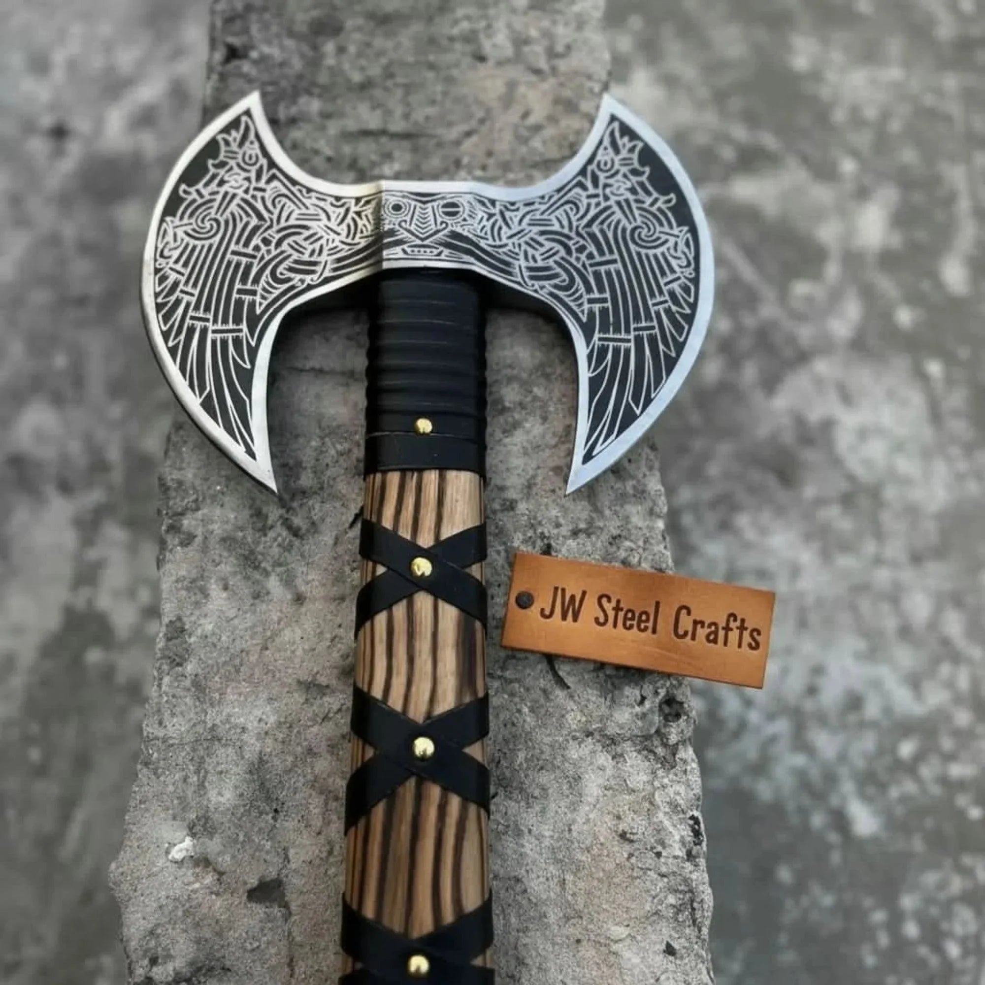Hand-Engraved Double-Headed Nordic Inspired Decorative Axe