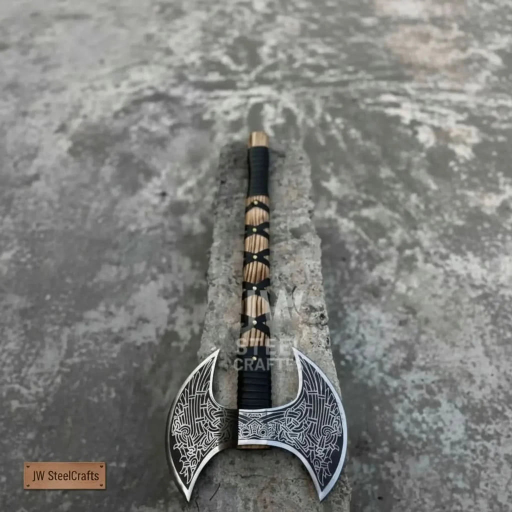 Hand-Engraved Double-Headed Nordic Inspired Decorative Axe