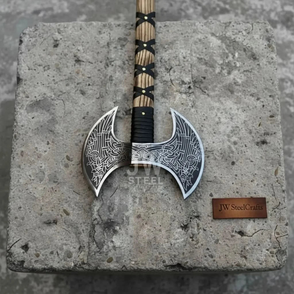 Hand-Engraved Double-Headed Nordic Inspired Decorative Axe