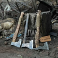 Collectible Norse-style Three-Axe Set with Intricate Engravings and Sculpted Wooden Handles