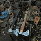 Collectible Norse-style Three-Axe Set with Intricate Engravings and Sculpted Wooden Handles