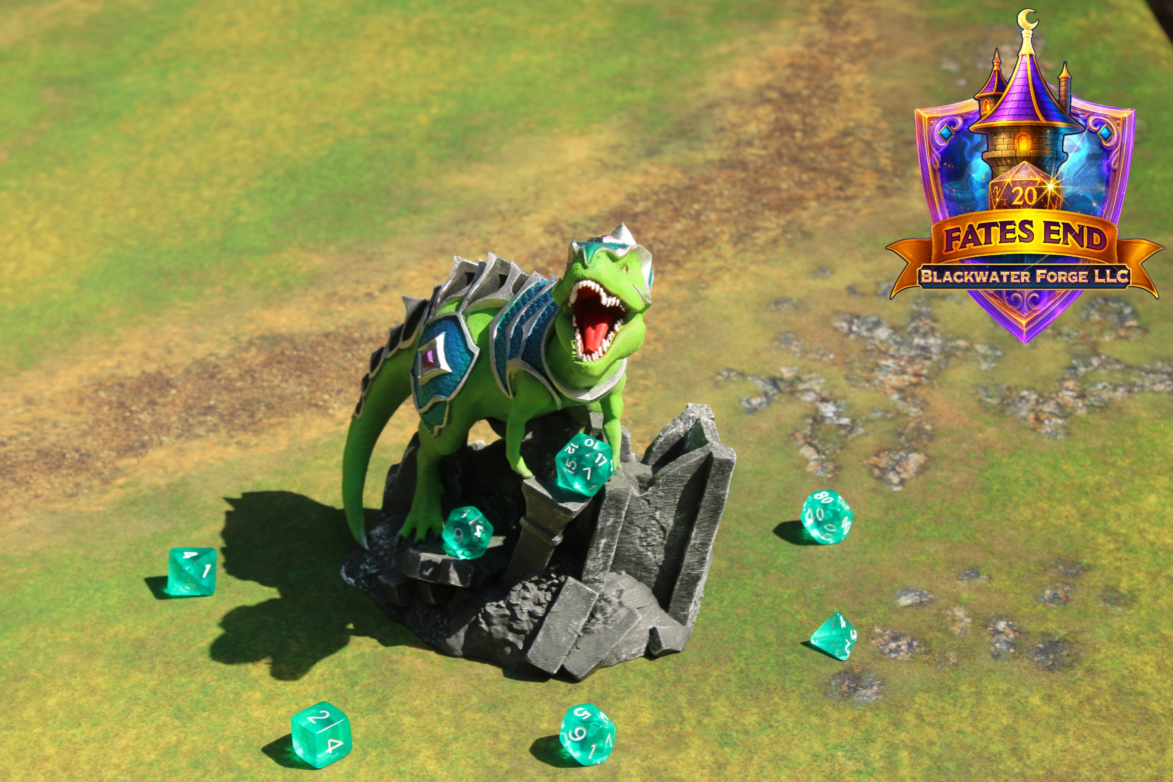 Armored War T-Rex 3D Printed Dice Tower – Fate's End Collection by Kim Bolt - Unleash Prehistoric Power!