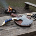 Handmade Damascus Steel Hatchet – Custom Hand Forged Camping Axe with Hardwood Handle & Leather Sheath | JW SteelCrafts