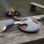 Handmade Damascus Steel Hatchet – Custom Hand Forged Camping Axe with Hardwood Handle & Leather Sheath | JW SteelCrafts
