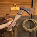 Hand Forged Damascus Steel Broad Edge Belt Axe with Hardwood Handle and Leather Sheath | JW SteelCrafts