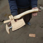 Custom Handmade Damascus Steel Viking Bearded Axe with Ash Hardwood Handle and Leather Sheath | JW SteelCrafts