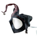 Handmade Genuine Leather Jester Mask in Red and Black with Silver Bells - 