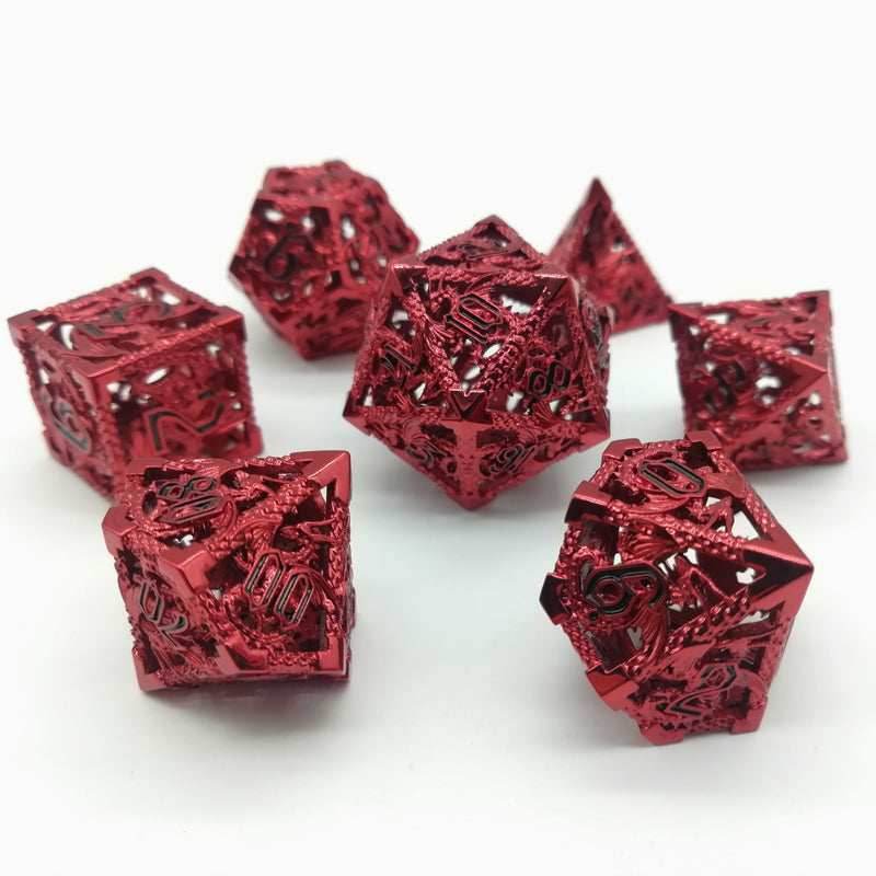 (Ruthless Red) Deadly Dragon Dice: Shards of Oblivion Hollow Metal - 7-Dice Set