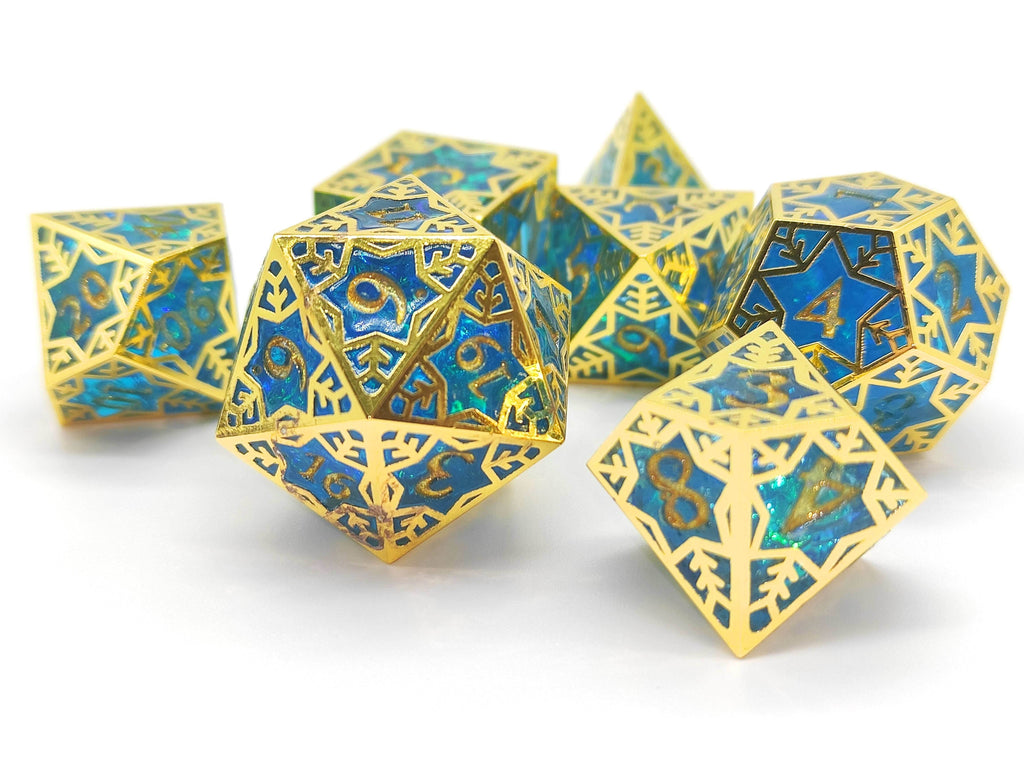Gilded Permafrost Forged in Frost Dice Set (Resin Dice Encased in Metal) - 