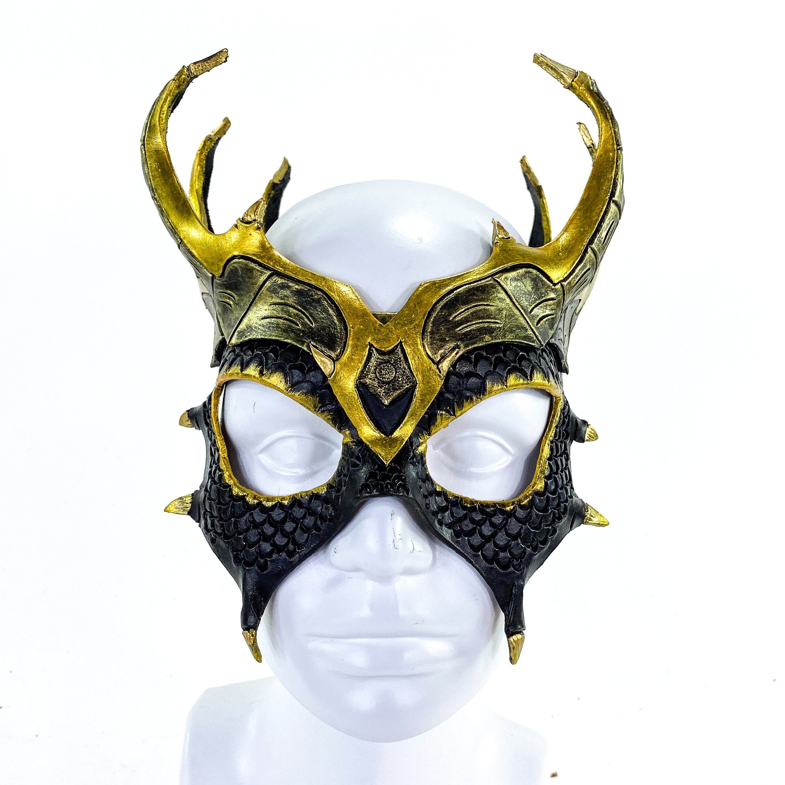 Dragon Crown Eye Mask - Handmade Genuine Leather - Masquerade, Halloween or Cosplay Costume - 