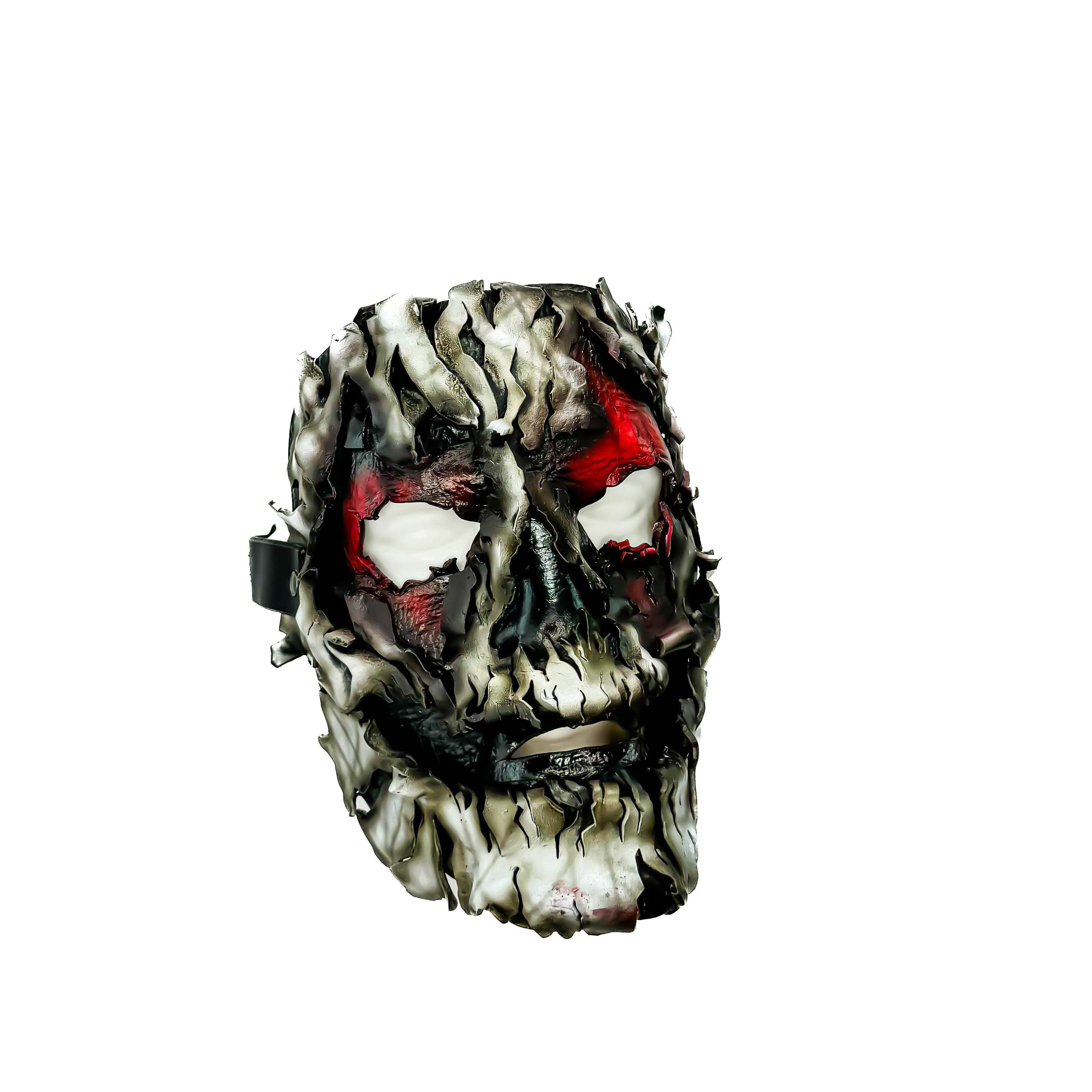 Genuine Leather Mask - Shattered Clown - Thick Straps w Velcro Included - Wide Mouth Edition - Leather Ties