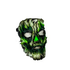 Genuine Leather Mask - Green Shattered Clown - Handmade Full Face Cover for Halloween, Performance or Cosplay Costume - Leather Ties