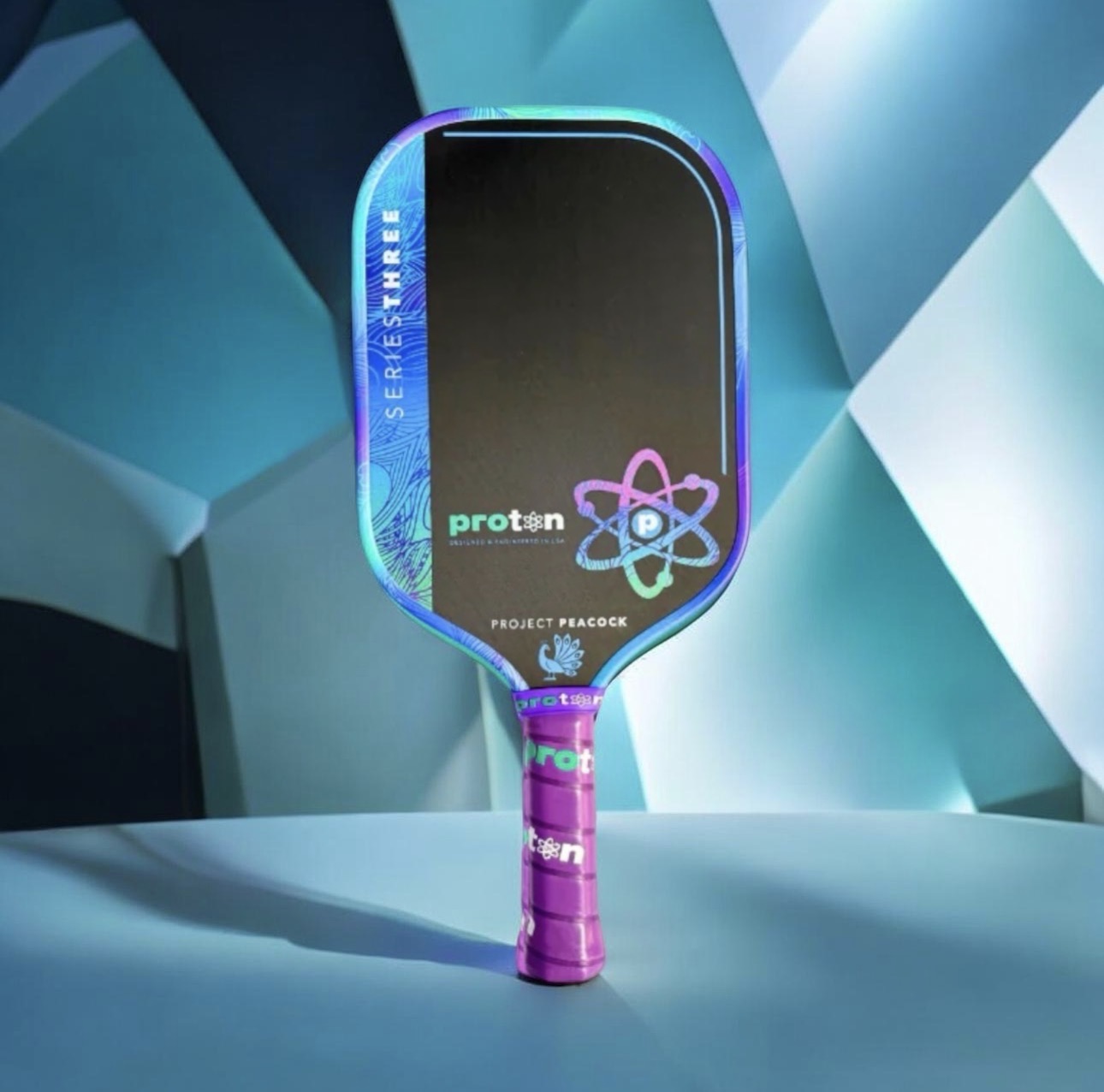 Proton Project Peacock 15mm Elongated Black/Jade/Plum Pickleball Paddle & Cover