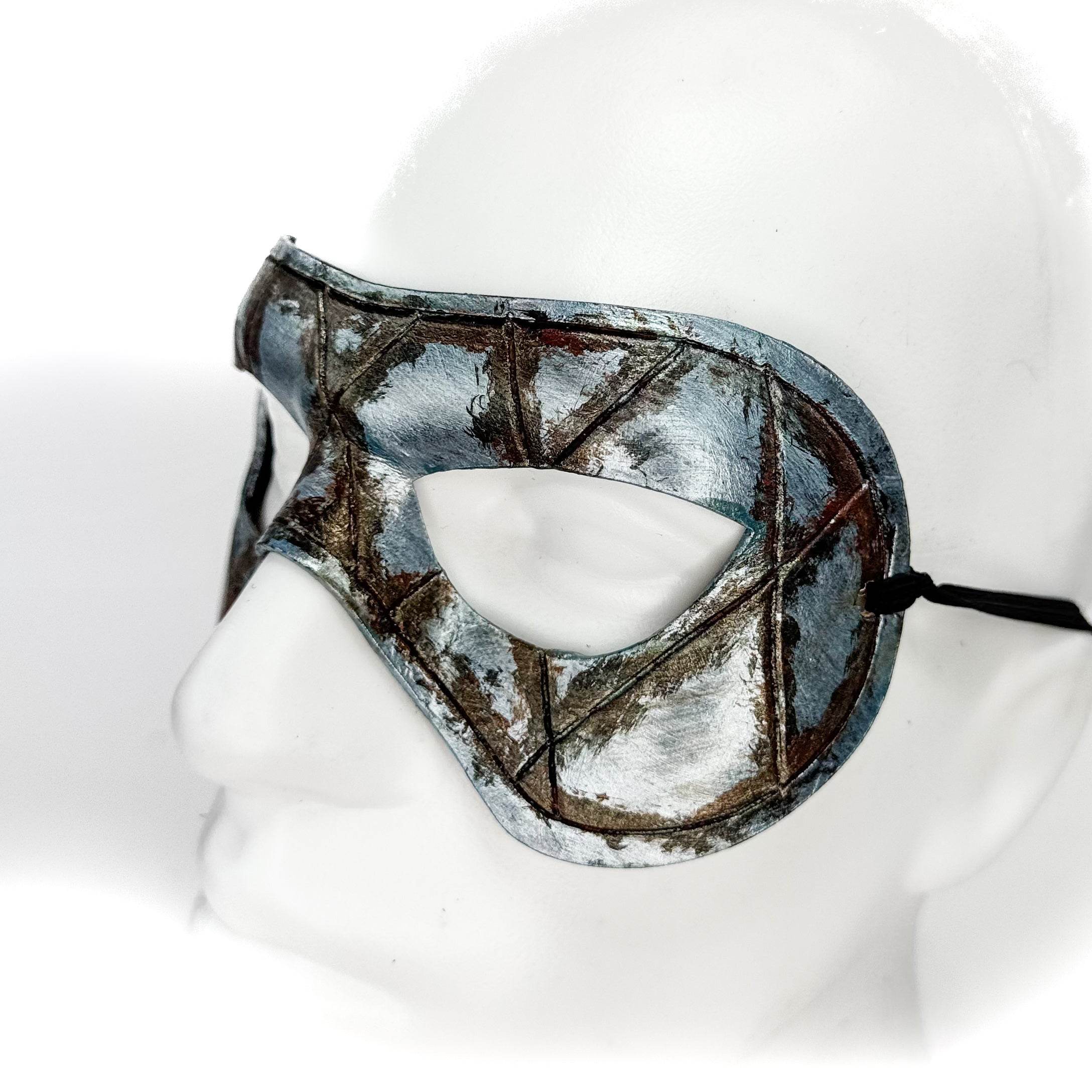 Dual Layer Handmade Genuine Leather Mask in Silver Rust with Swarovski Crystals (Copy) - 
