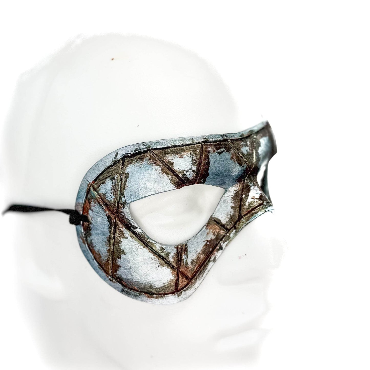 Dual Layer Handmade Genuine Leather Mask in Silver Rust with Swarovski Crystals (Copy) - 