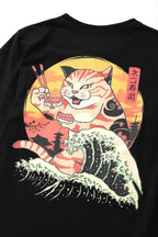 YeT013 Sushi Eating Cat Tee - White / S