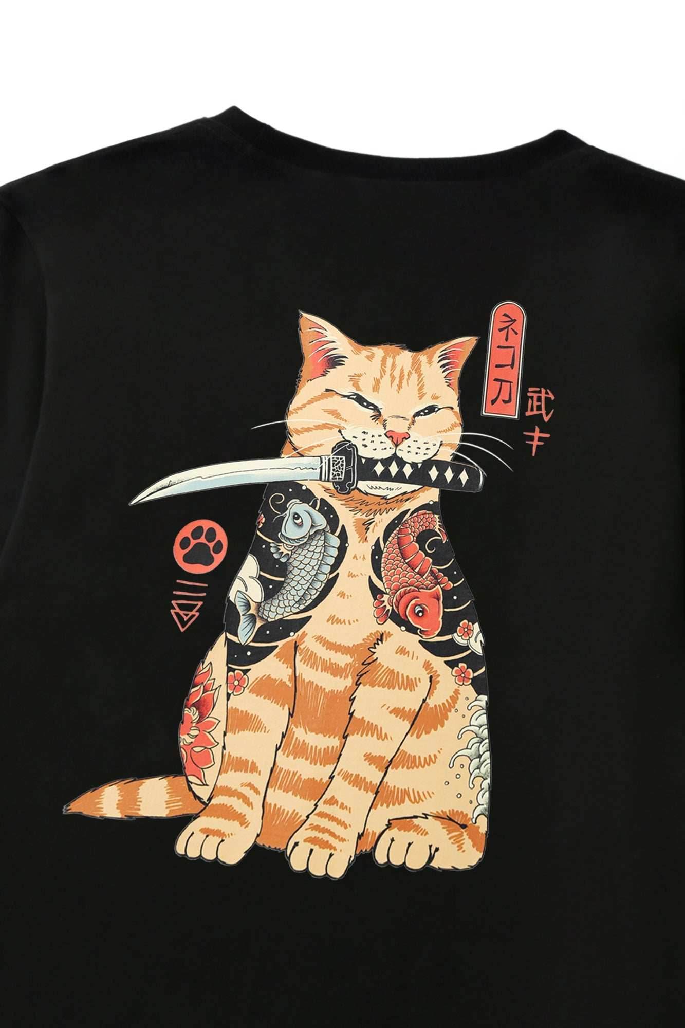YeT014 Samurai Swordart Cat Tee - Black / S