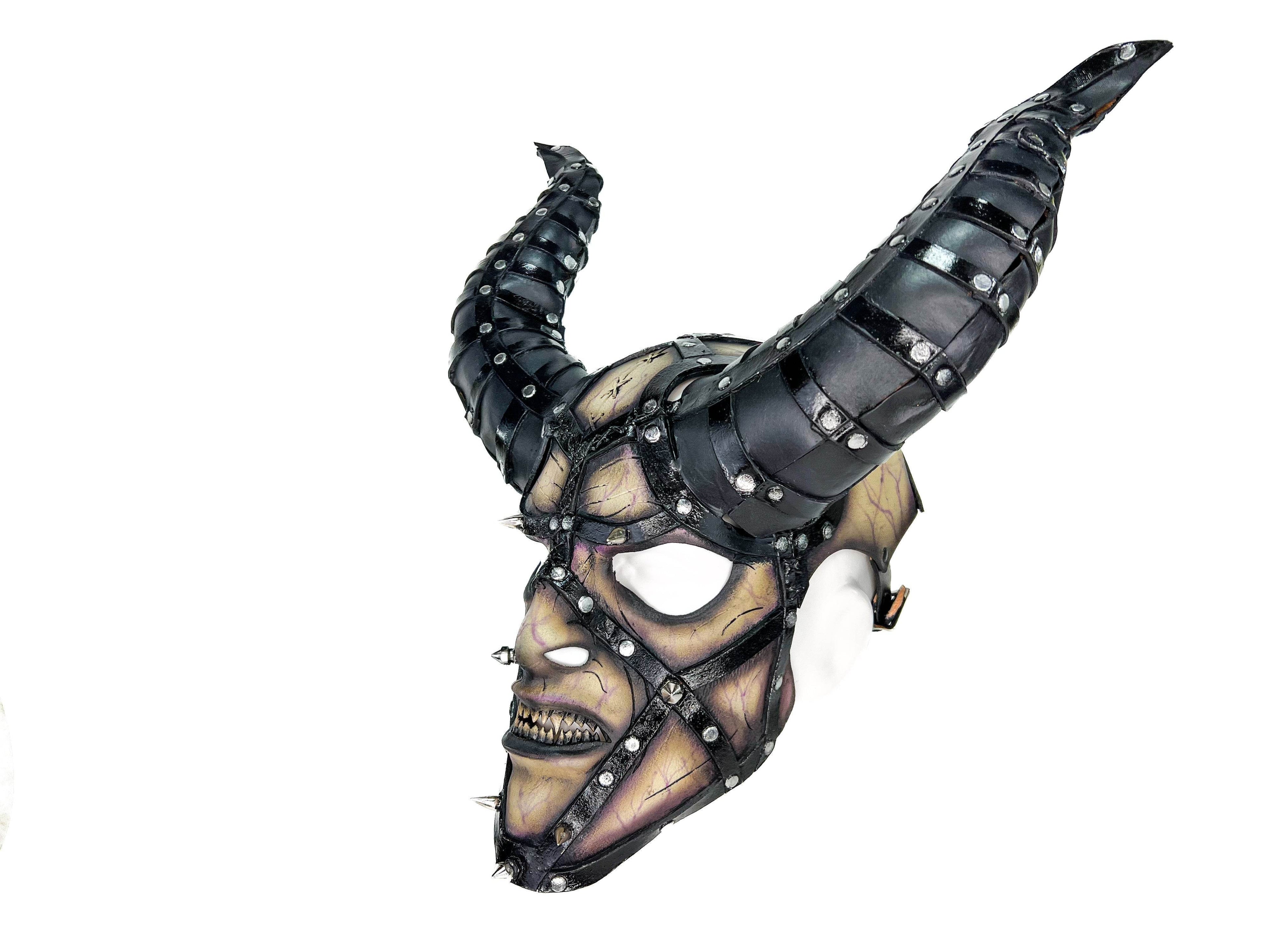 Evil Being - Handmade Genuine Horned Leather Devil/Demon/Satan Horned Mask - 