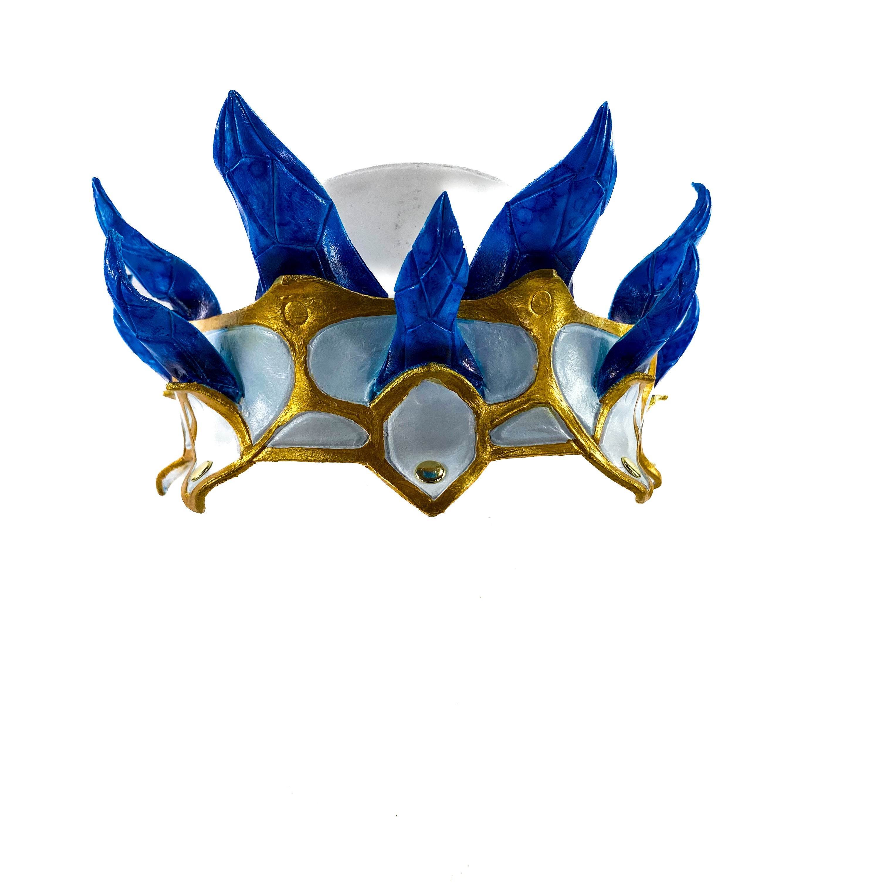 Masquerade Crown of Handmade Genuine Leather in blue gold and white - 