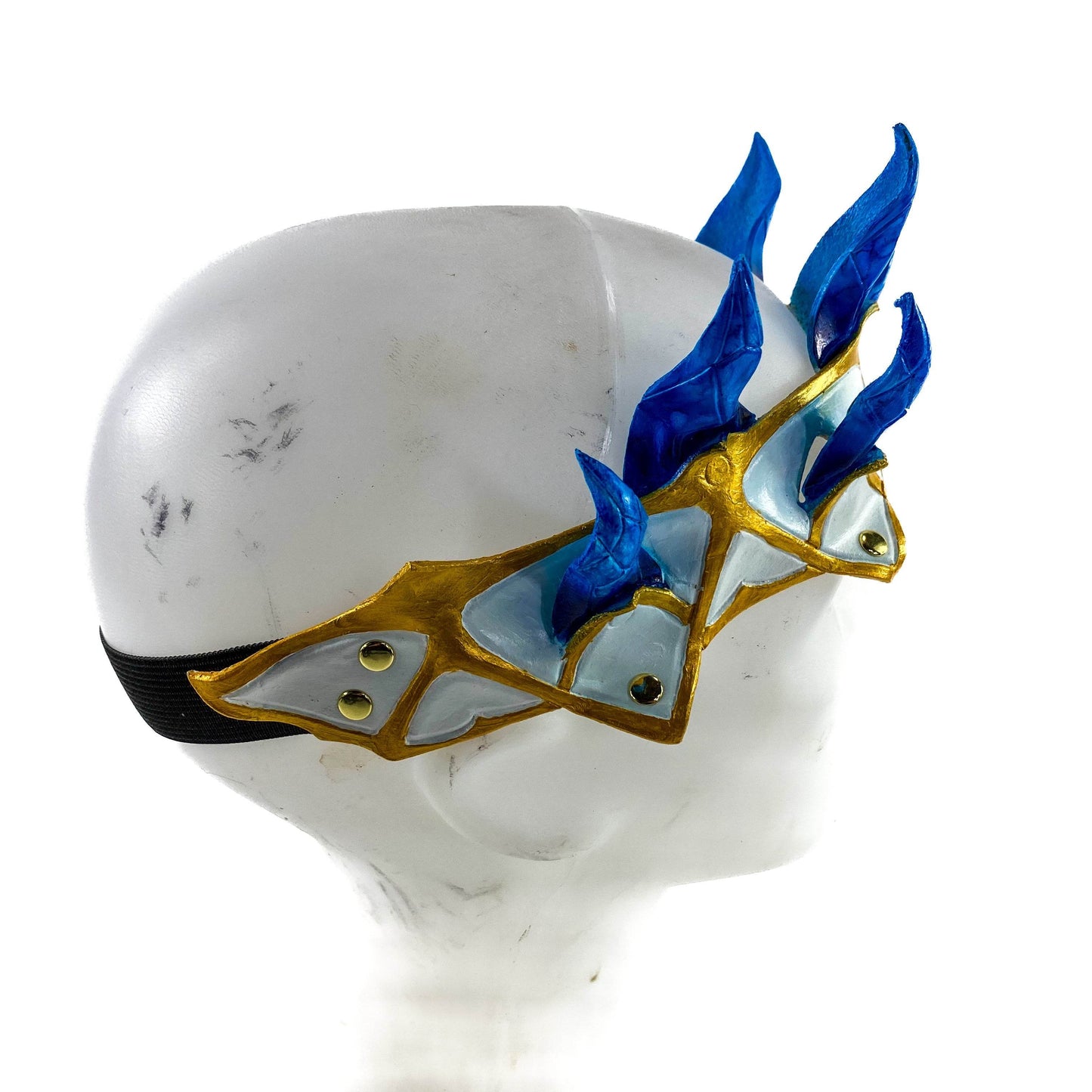 Masquerade Crown of Handmade Genuine Leather in blue gold and white - 
