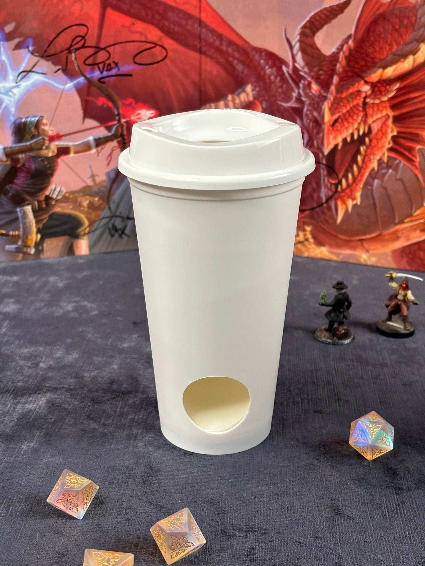 Coffee Cup Dice Tower – Roll with Caffeinated Style - White / Chimera Coffee