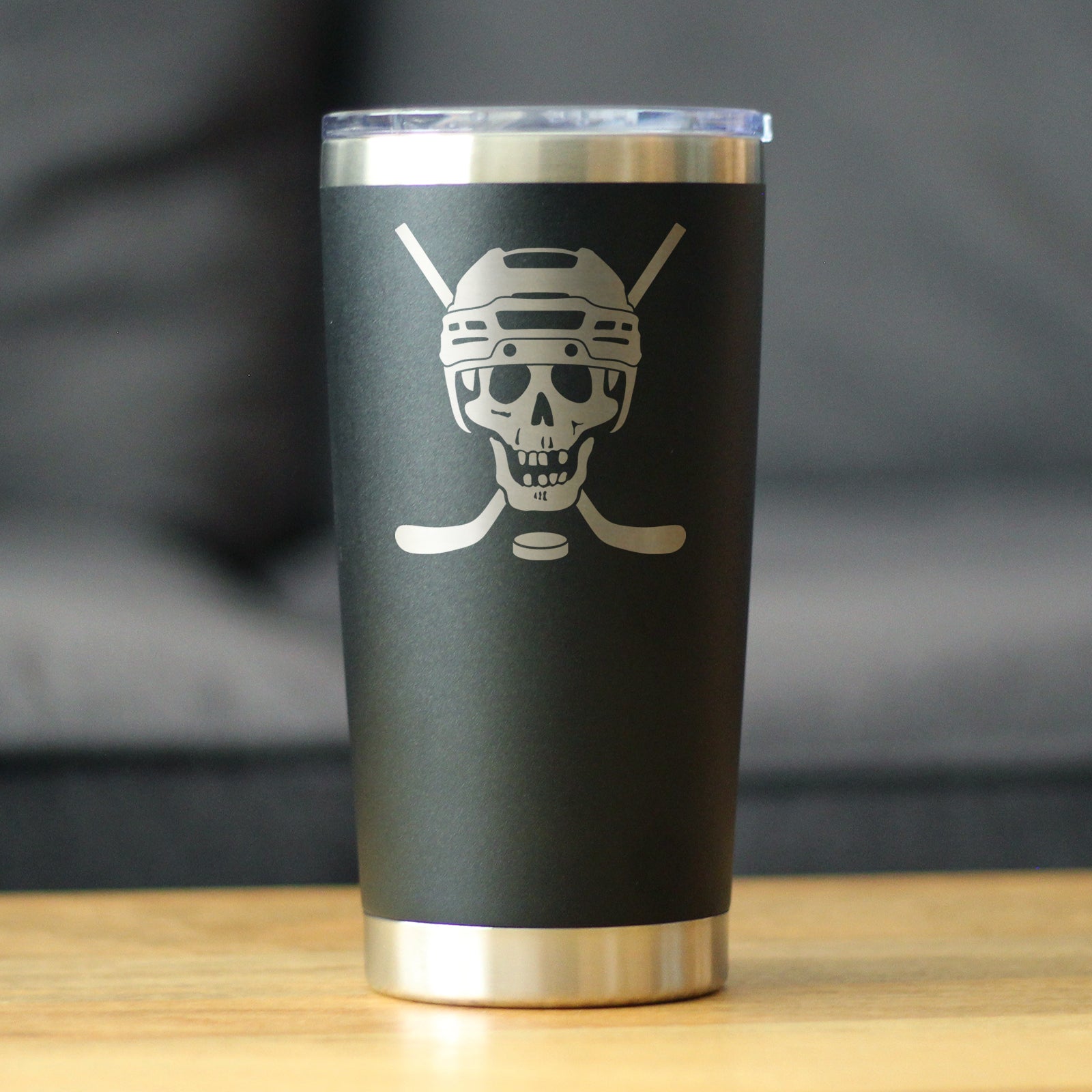 Hockey Skull Insulated Coffee Tumbler with Sliding Lid Hockey Gifts for Coach or Players 20oz Stainless Steel Tumbler