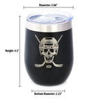 Hockey Skull Insulated Wine Tumbler with Sliding Lid Hockey Gifts for Coach or Players 12oz Stainless Steel Tumbler
