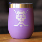 Hockey Skull Insulated Wine Tumbler with Sliding Lid Hockey Gifts for Coach or Players 12oz Stainless Steel Tumbler