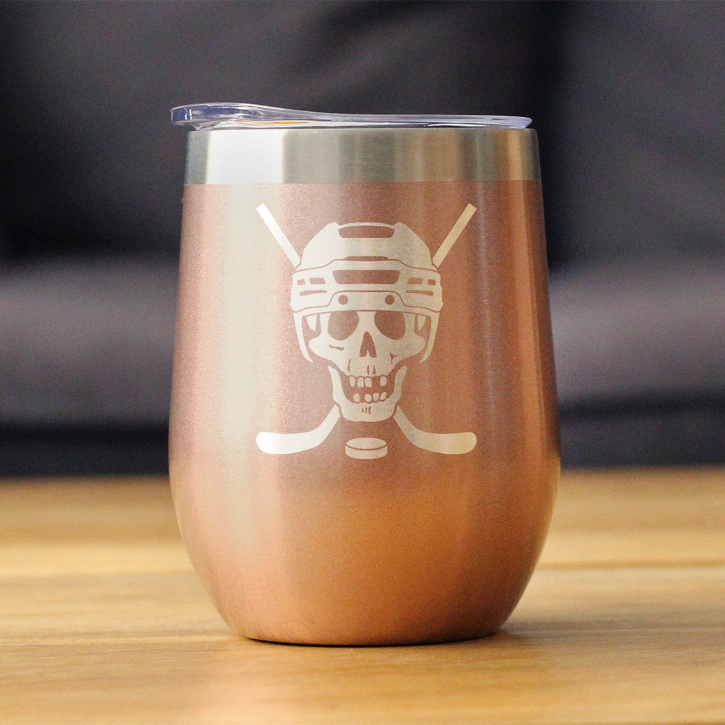 Hockey Skull Insulated Wine Tumbler with Sliding Lid Hockey Gifts for Coach or Players 12oz Stainless Steel Tumbler