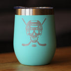 Hockey Skull Insulated Wine Tumbler with Sliding Lid Hockey Gifts for Coach or Players 12oz Stainless Steel Tumbler