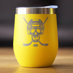 Hockey Skull Insulated Wine Tumbler with Sliding Lid Hockey Gifts for Coach or Players 12oz Stainless Steel Tumbler
