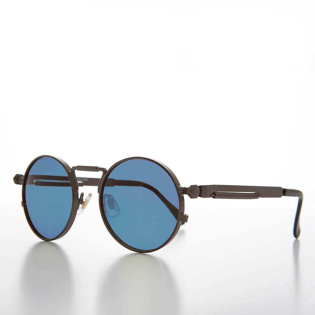 Round Gunmetal Metal Goth Steampunk Sunglass - Ivan 5 - Gunmetal / Gray Lens