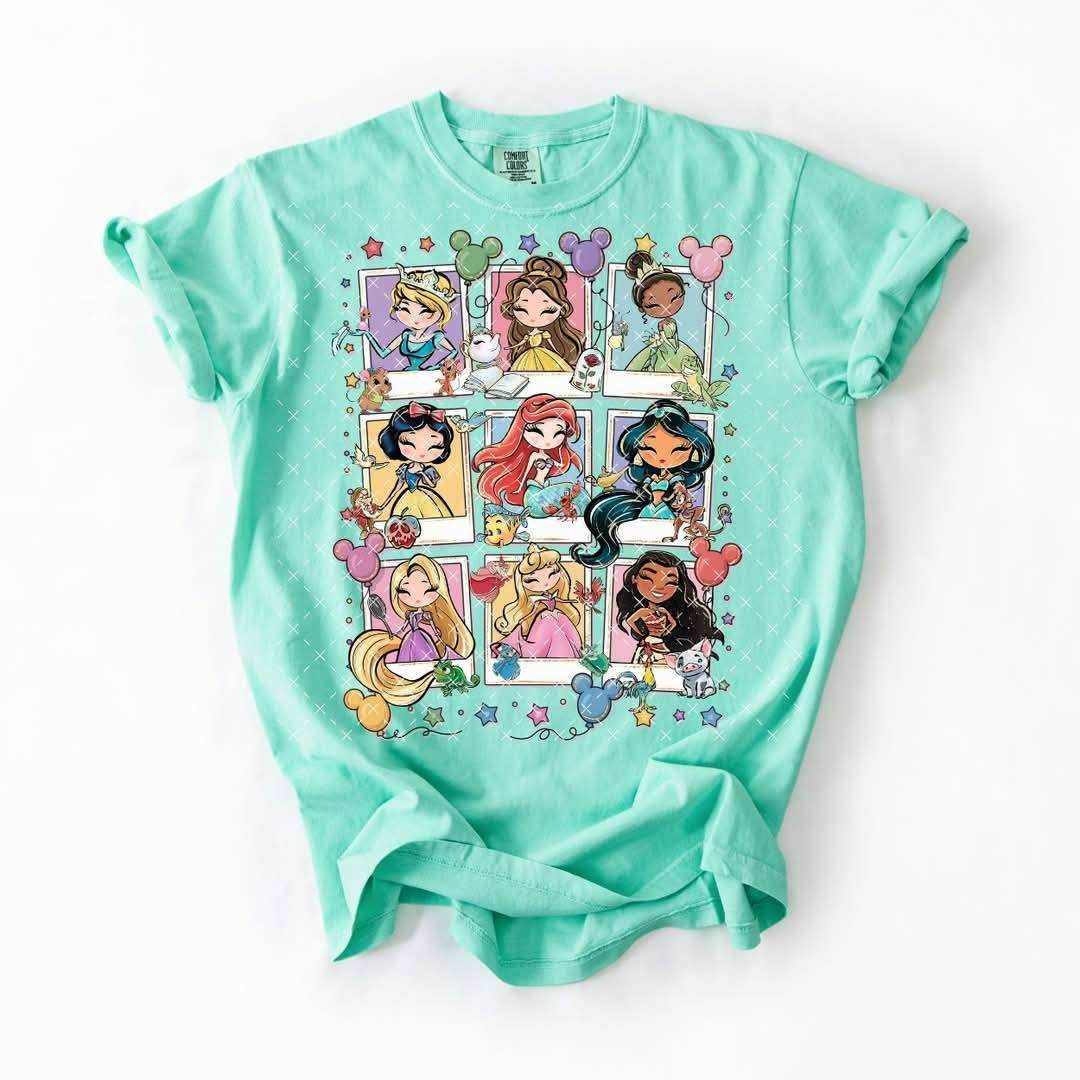 Cartoon Princesses Polaroid Graphic Tee - S