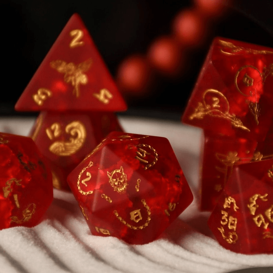 Japanese Frosted Red Glass Dice Set - Dice Around the World Collection - 