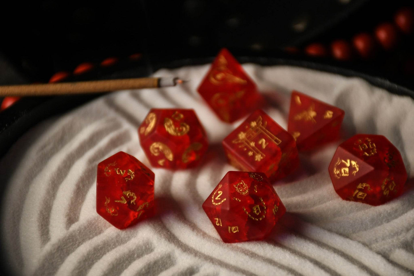 Japanese Frosted Red Glass Dice Set - Dice Around the World Collection - 