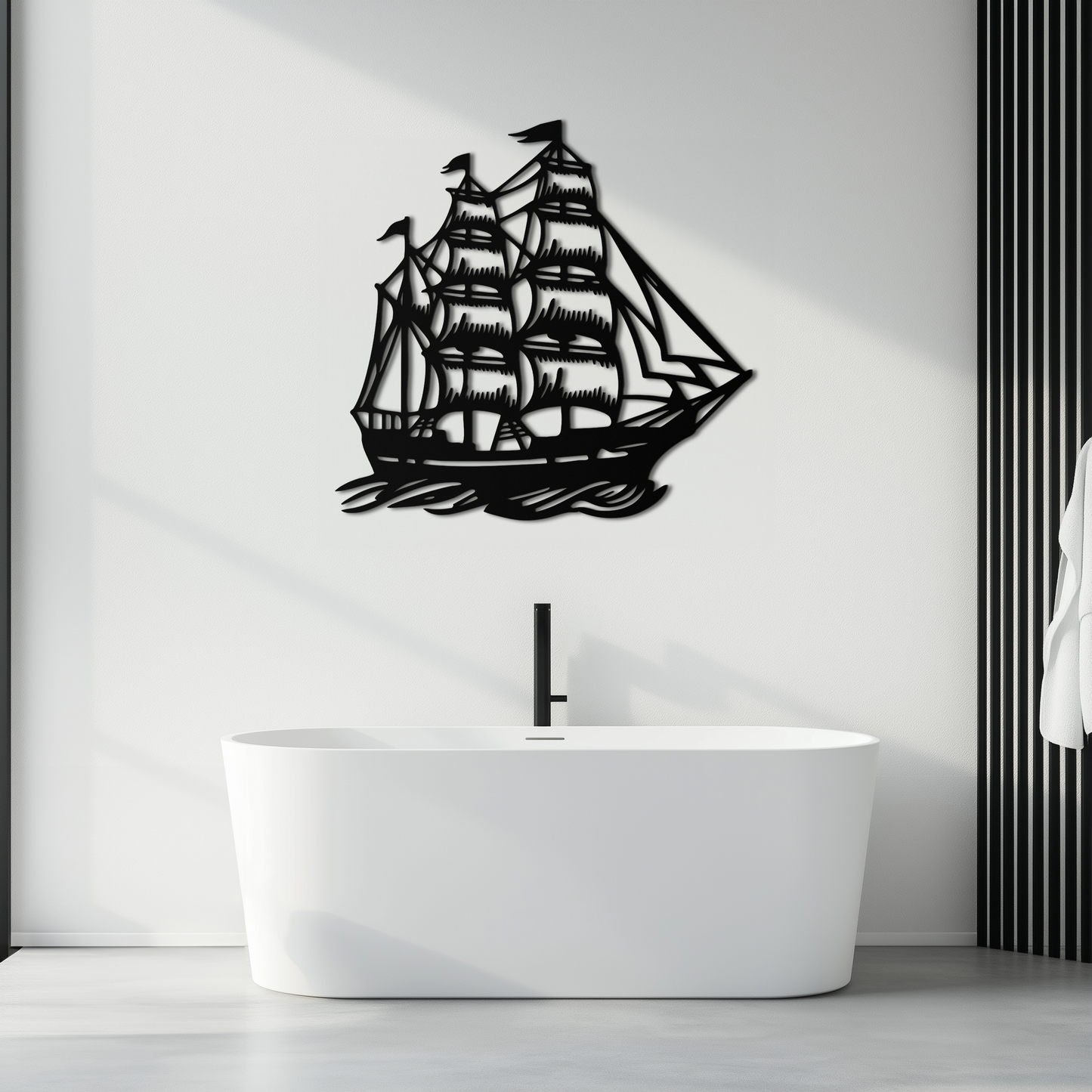 Nordic Viking Ship Metal Wall Art - Norse-Inspired Steel Decor- KAF470