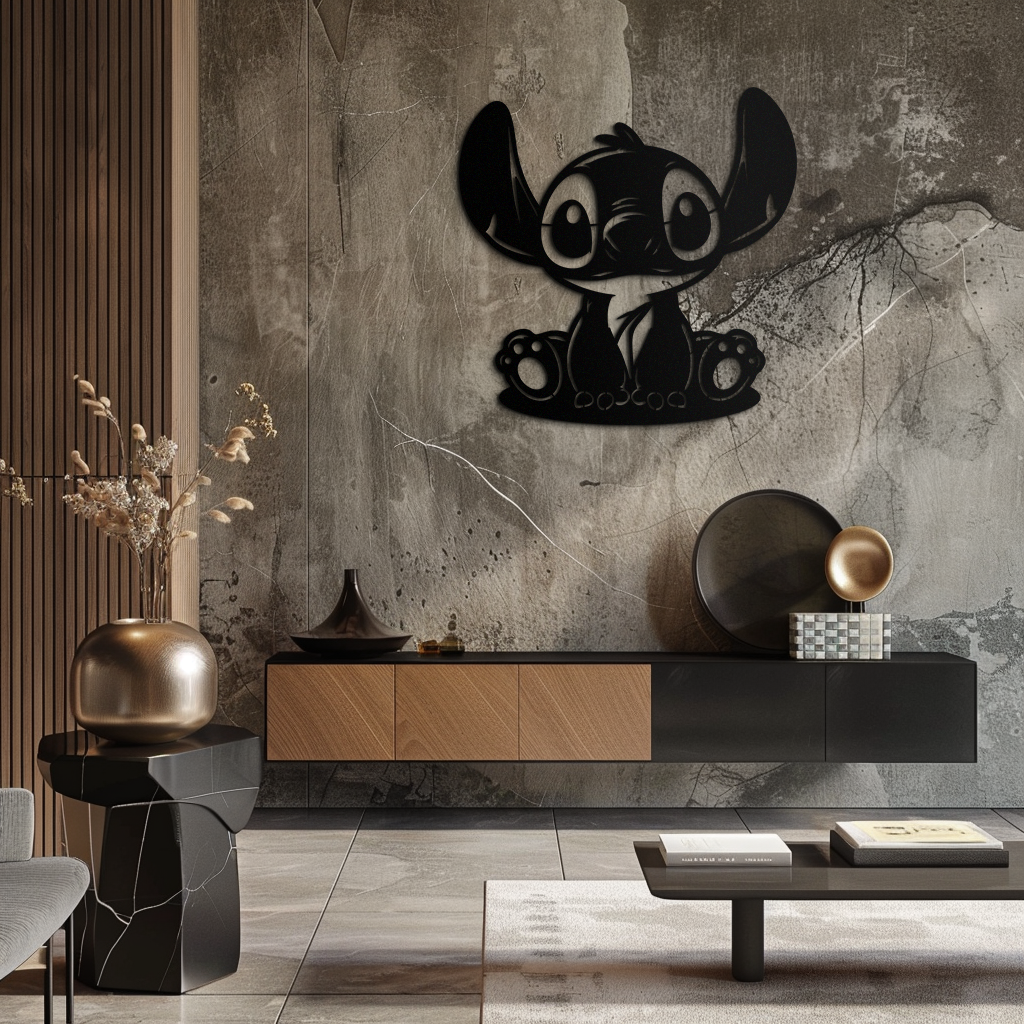 Cute Stitch Character Metal Wall Art - Adorable Cartoon Silhouette Decor- KAF572