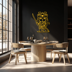 Samurai Cat Warrior Metal Wall Art – Cute Japanese Katana Decor- KAF576