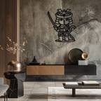 Samurai Cat Warrior Metal Wall Art – Cute Japanese Katana Decor- KAF576