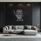 Samurai Cat Warrior Metal Wall Art – Cute Japanese Katana Decor- KAF576