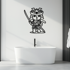 Samurai Cat Warrior Metal Wall Art – Cute Japanese Katana Decor- KAF576