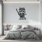 Samurai Cat Warrior Metal Wall Art – Cute Japanese Katana Decor- KAF576