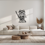 Samurai Cat Warrior Metal Wall Art – Cute Japanese Katana Decor- KAF576