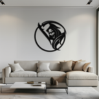 Grim Reaper Circle Metal Wall Art – Dark Gothic Scythe Decor for Horror Enthusiasts- KAF586