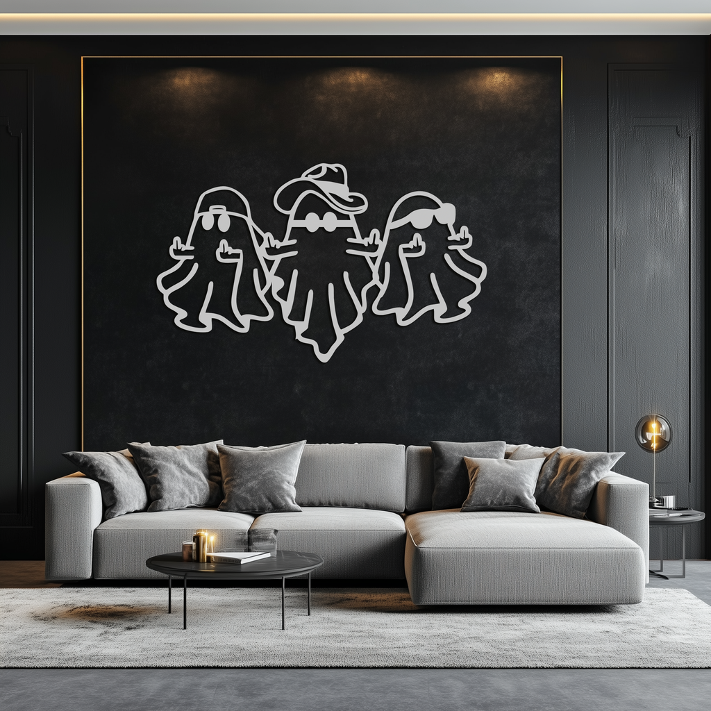 Funny Gangster Ghosts Metal Wall Art – Halloween Cool Spirits Decor-KAF613