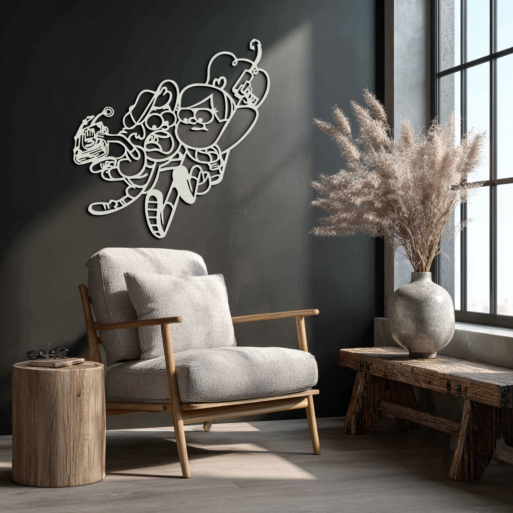 Mabel & Dipper Pines Metal Wall Art – Gravity Falls-Inspired Silhouette for Fans- KAF661