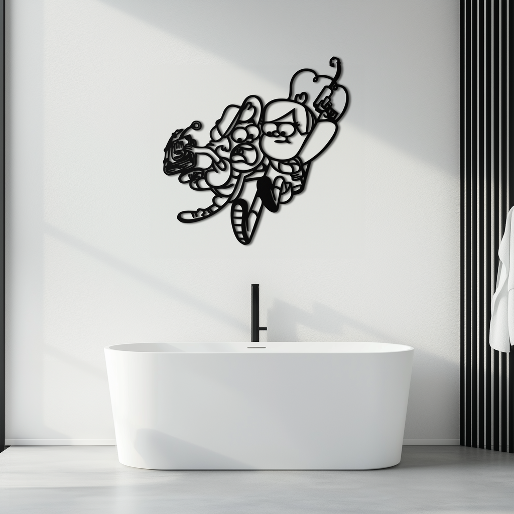 Mabel & Dipper Pines Metal Wall Art – Gravity Falls-Inspired Silhouette for Fans- KAF661