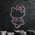 Pink Cute Cat Silhouette Metal Wall Art – Playful Character Design - KAFGP007