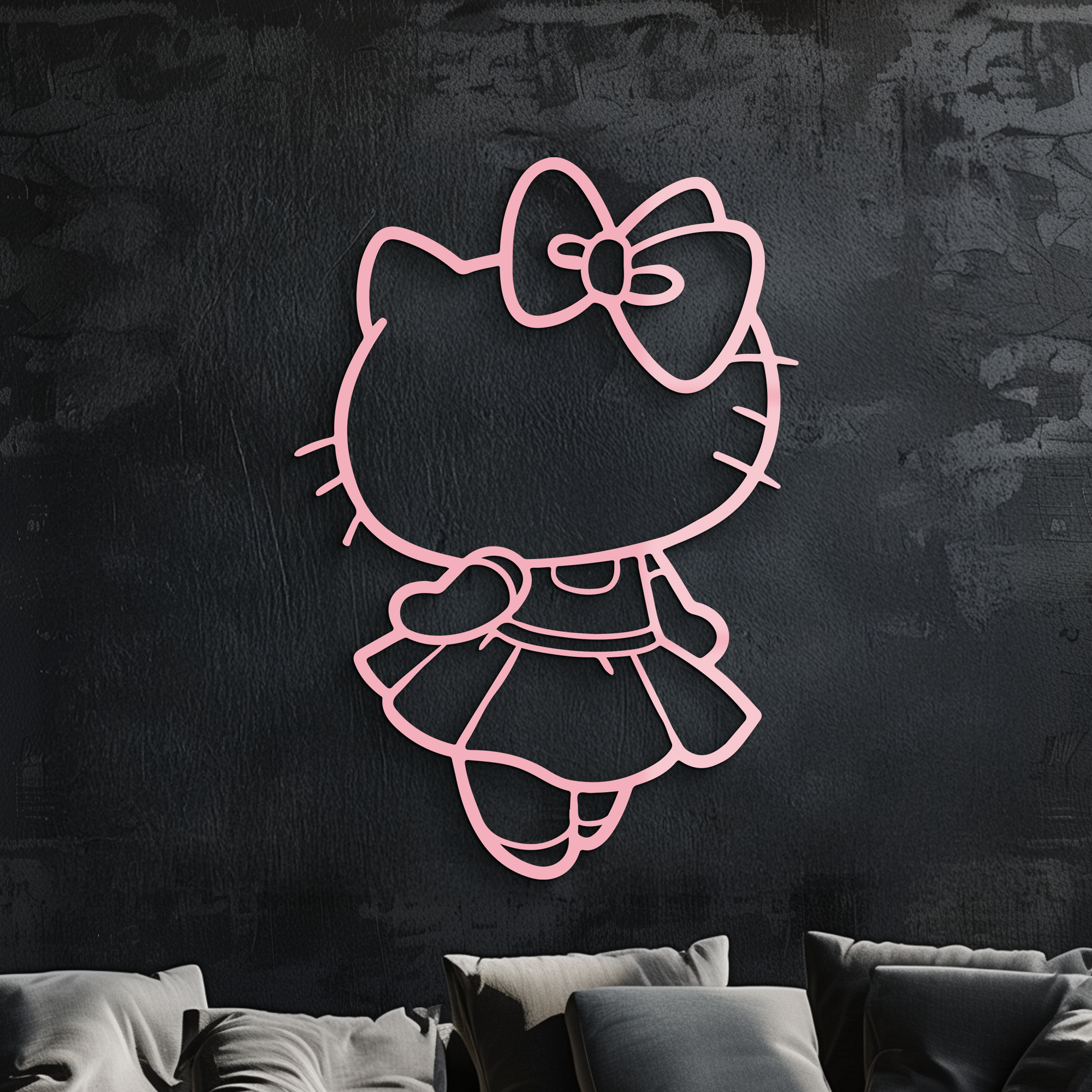 Pink Cute Cat Silhouette Metal Wall Art – Playful Character Design - KAFGP007