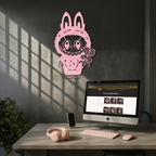 Pink Labubu Metal Wall Art – Playful Character Silhouette Decor - KAFGP008